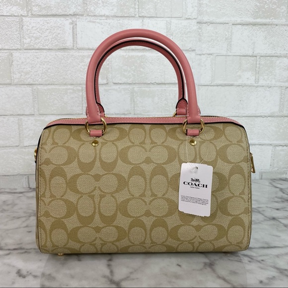 Coach Signature Light Khaki Pink Rowan Satchel - Picture 5 of 10